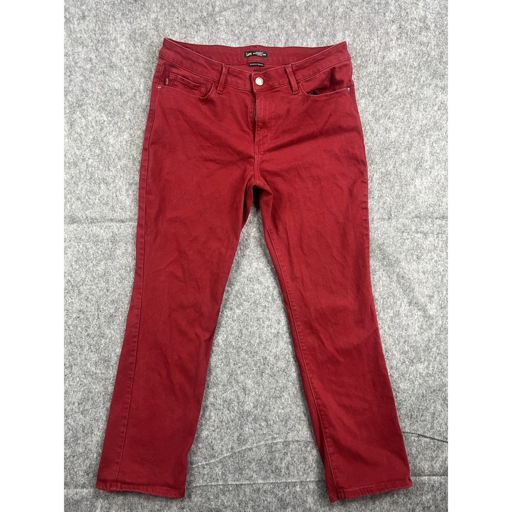 Lee Women Red Secretly Shapes Straight Leg Mid-Rise Jeans 16 Med 130273